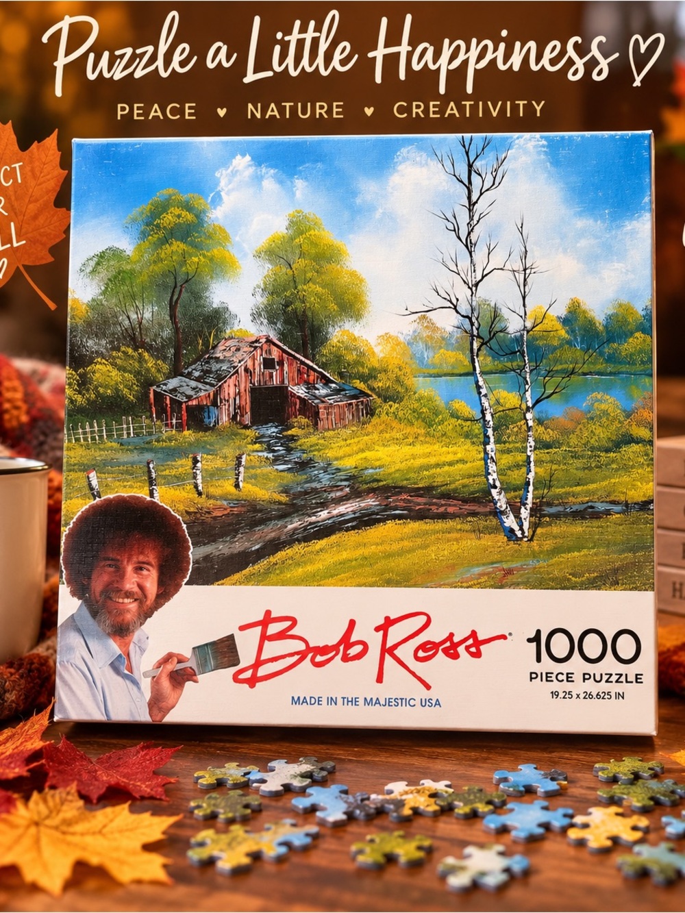 Bob Ross | 1000 Piece Jigsaw Puzzle | Roadside Barn | Cozy Fall Activity